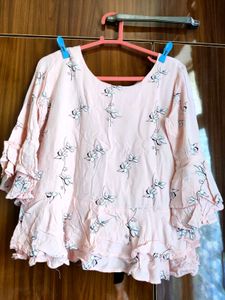 Floral Print Top with Bow Tie- Size L