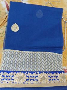 Blue &amp; Gold Embroidered Saree