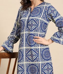 Women’s Indigo & White Block Print Straight Kurta