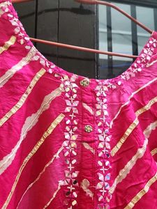 Pink Mirror Work Kurti