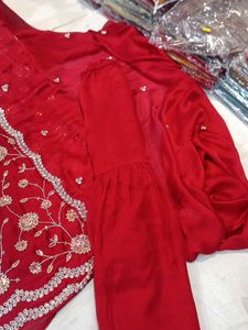 Red Embroidered Sharara Dress