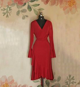 Shein Red Ruffle Wrap Dress