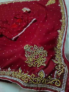 Maroon Daimond Work Saree With Blouse 🤩♥️