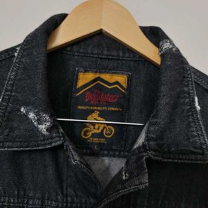 Men Black Solid Denim Jacket