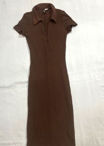 H&M Brown Ribbed Polo Dress