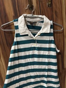 Striped Sleeveless Polo Top
