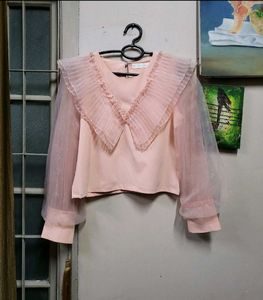 Korean Pink Ruffle Top