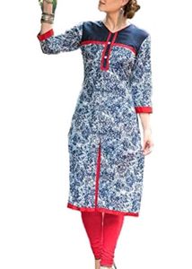 Floral Print Kurti with Red Trim