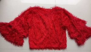 Red Shag Cropped Sweater