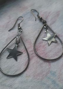 Blue Tassel And Star Metal Earrings
