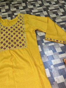Yellow Embroidered Kurti Top