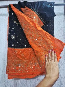 black n orange Saree and blouse