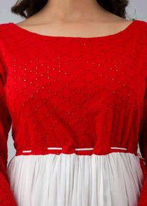 Women&#39;s Cotton Flared Red and white Dress
