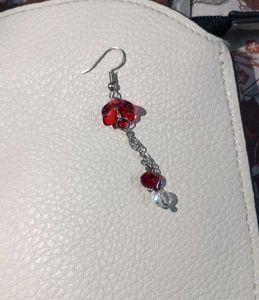 🌷Unique Handmade Red Floral Drop Chain Earrings ✨