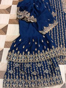 Elegant Blue Embroidered Kurta garara Set