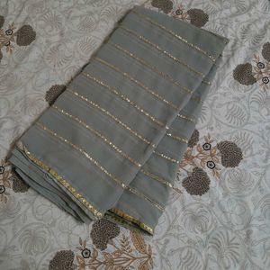 Grey & Gold Striped Saree