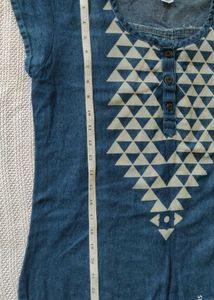 Denim Top with Geometric Print