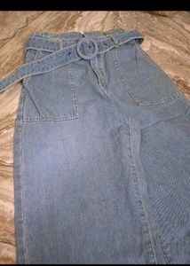 Belted Wide Leg Denim Jeans