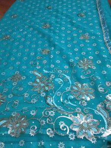 Aqua Blue Embroidered Saree