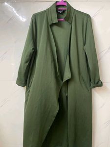 Olive Green Longline Waterfall Shrug – Free Size