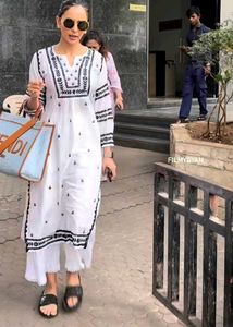 Rakul Preet White Black embroidered Kurta