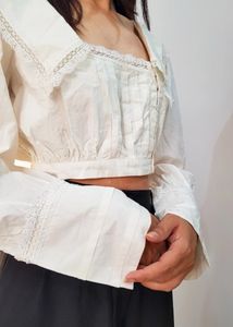 Lace White Cropped Top