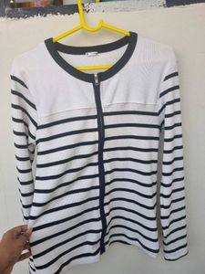 Striped Zip-Up Knit Top