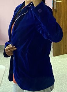 Navy Blue Velvet Coat Casual Regular Wear