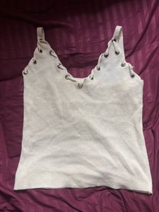White Y2k Tank Top with silver detailing