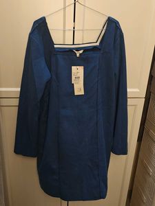 Blue Square Neck Mini Dress