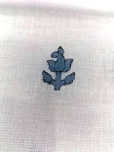Pure Cotton Saree Fabric - White &amp; Blue Leaf Print