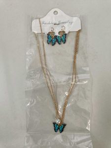 Butterfly Chain Pendent With Earrings.