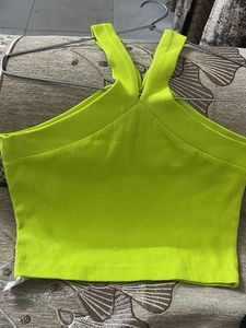 halter beach top in neon lime green color