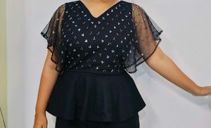 Black Floral Mesh Flutter Sleeve Top