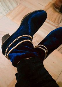Blue Velvet Pearl Boots
