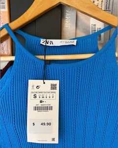 Zara Pointelle Blue Stretch Cold Shoulder Bodycon