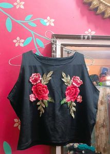 Floral Embroidered Black Tank Top