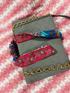 Gray Handbag with Scarf