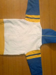 Yellow Blue Coat With Cap Attached For Boy , Girl