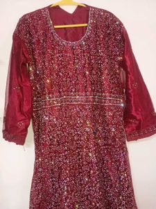 Maroon Bridal Gown with Dupatta