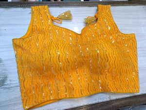 Yellow Net &amp; Sequins Blouse