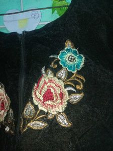 Embroidered Velvet Blouse