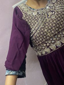 Ethinic Wine Long Flared Gown