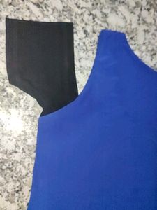 Blue And Black Short Dress Stretchable Fabric