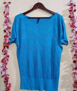 Flawless Sky Blue Stylish Net Top
