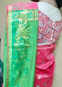 Parrot Green And Pink, Peacock Work Saree