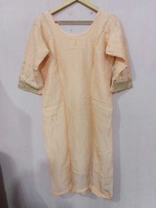 Peach Embroidered  kurta and dupatta