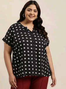 Sztori Plus Size Geometric Print Shirt Style Top