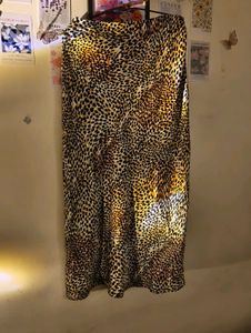 Flowy Satin Animal Print Skirt