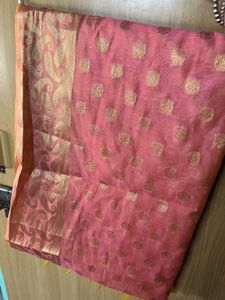 Elegant Pink &amp; Gold Silk Zari Dupatta